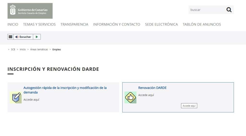 acceder renovacion darde sede gobierno canarias sce